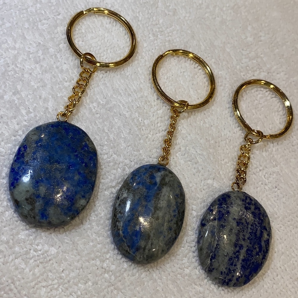 LAPIS LAZULI Palm Stone Crystal Gold Keychain